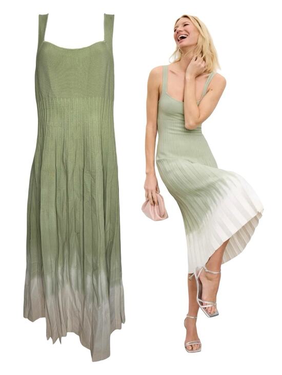 STAUD Dresses & Skirts - Staud knitted Tie Dye Ellison Pleated pale jade ombré dress size Large